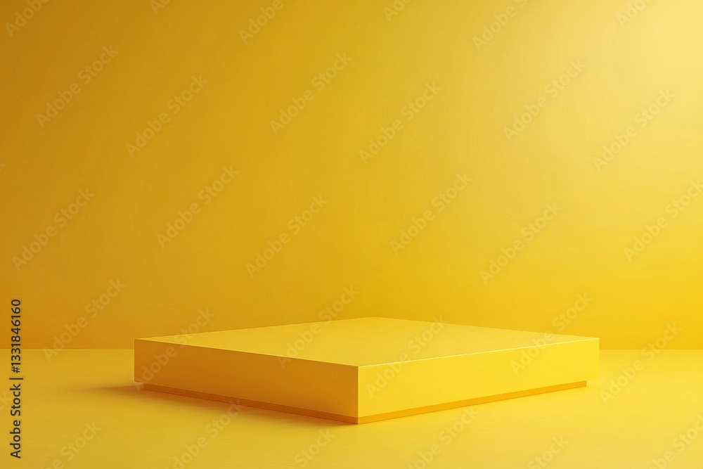 Aufkleber bright yellow platform in minimalist room with soft lighting, creating an inviting atmosphere for pr