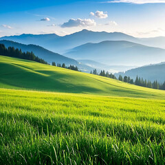 Fototapeta premium landscape with green grass and blue sky