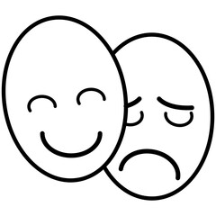 Emotional Duality Icon with Transparent Background – Happy and Sad Faces, Mental Health Awareness, Psychological Expression, Emotional Well-Being, Vector Art