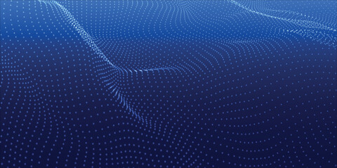 Naklejka premium Futuristic dot wave. Abstract digital particle wave. Technology background. Colored musical wave. Light background. Digital background with smooth, wavy curves. 3D vector illustration