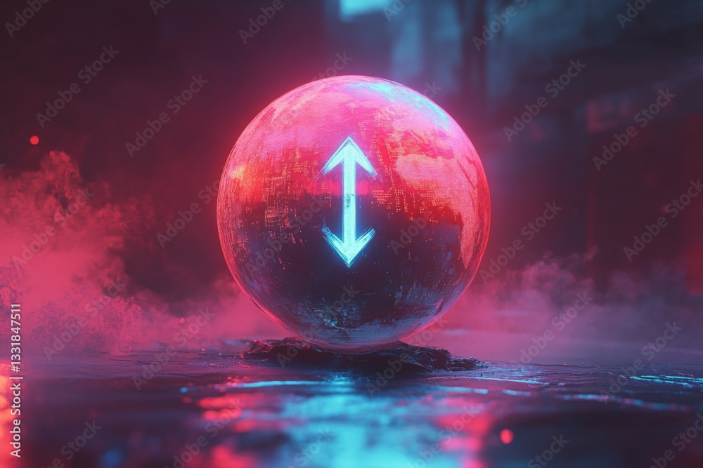 Aufkleber neon orb surrounded by colorful mist in an urban setting at night signifies technology and future