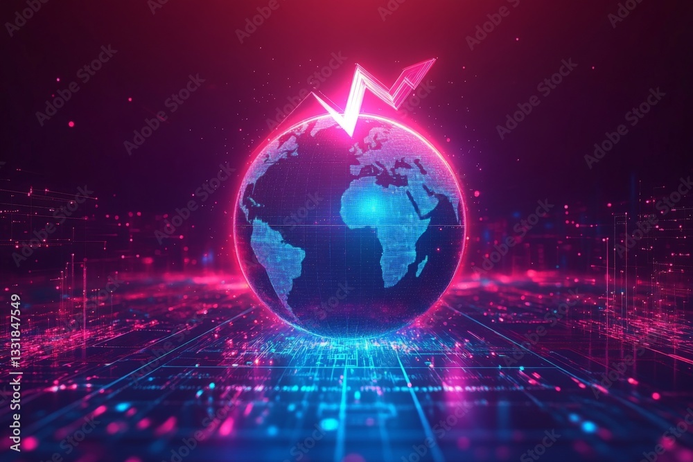 Aufkleber Colorful digital globe with rising graph lines representing financial growth in a virtual space
