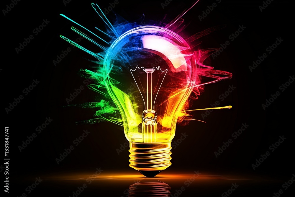 Poster Colorful light bulb design with vibrant splashes and bright colors creating an artistic effect