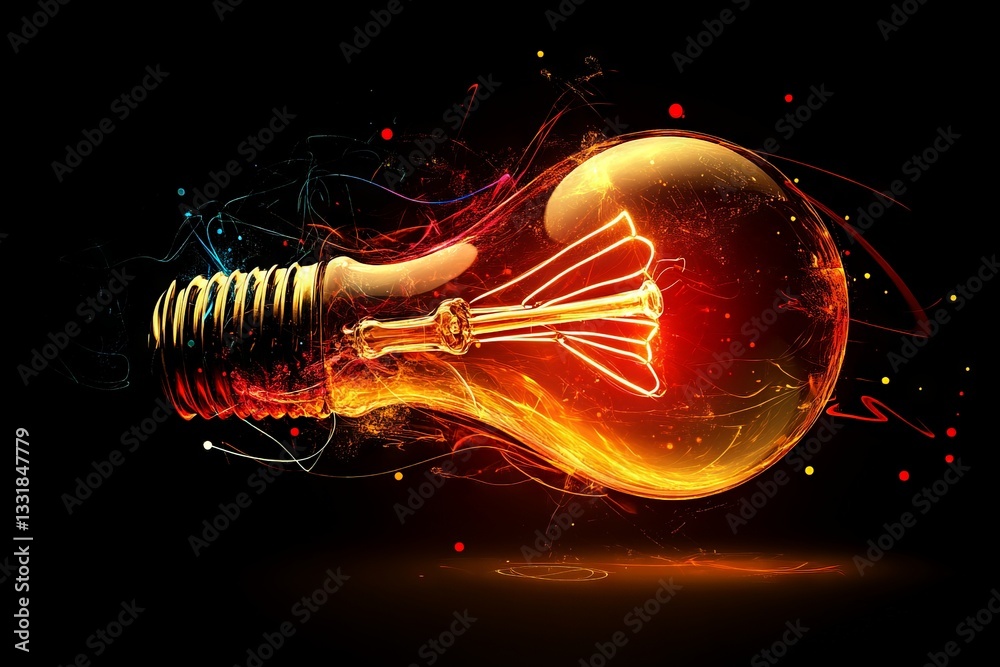 Aufkleber creative lighting design featuring a bright bulb with vibrant colors and dynamic energy swirls set a
