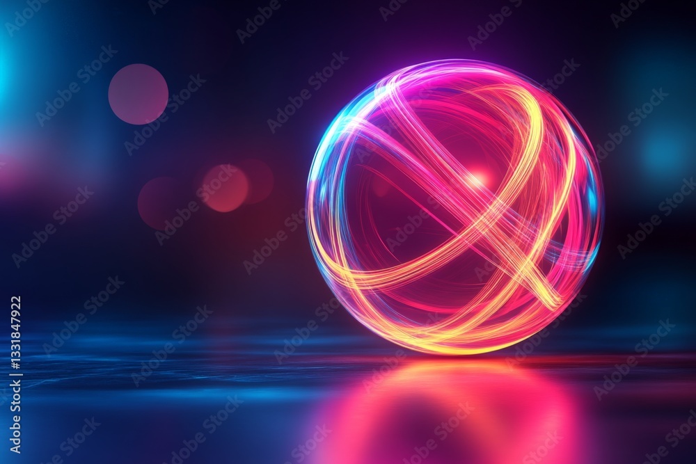 Poster vibrant glowing orb with swirling colors and lights creates an enchanting visual display at night