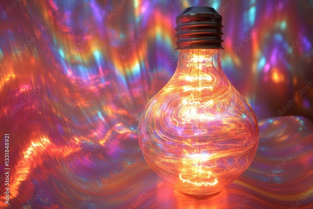 Aufkleber colorful light bulb creating vibrant reflections in a dark environment