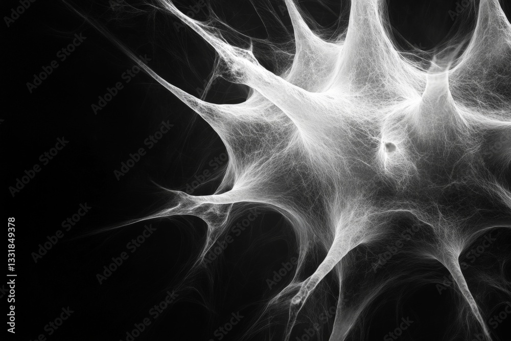 Fototapete Intricate web-like structures illuminated against a dark background showcase fine details of natural patterns