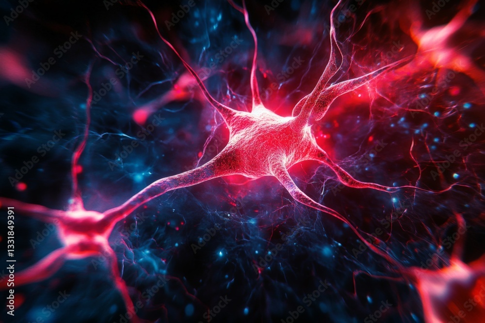 Poster Colorful and intricate representation of neural connections highlighting brain activity in a digital artwork