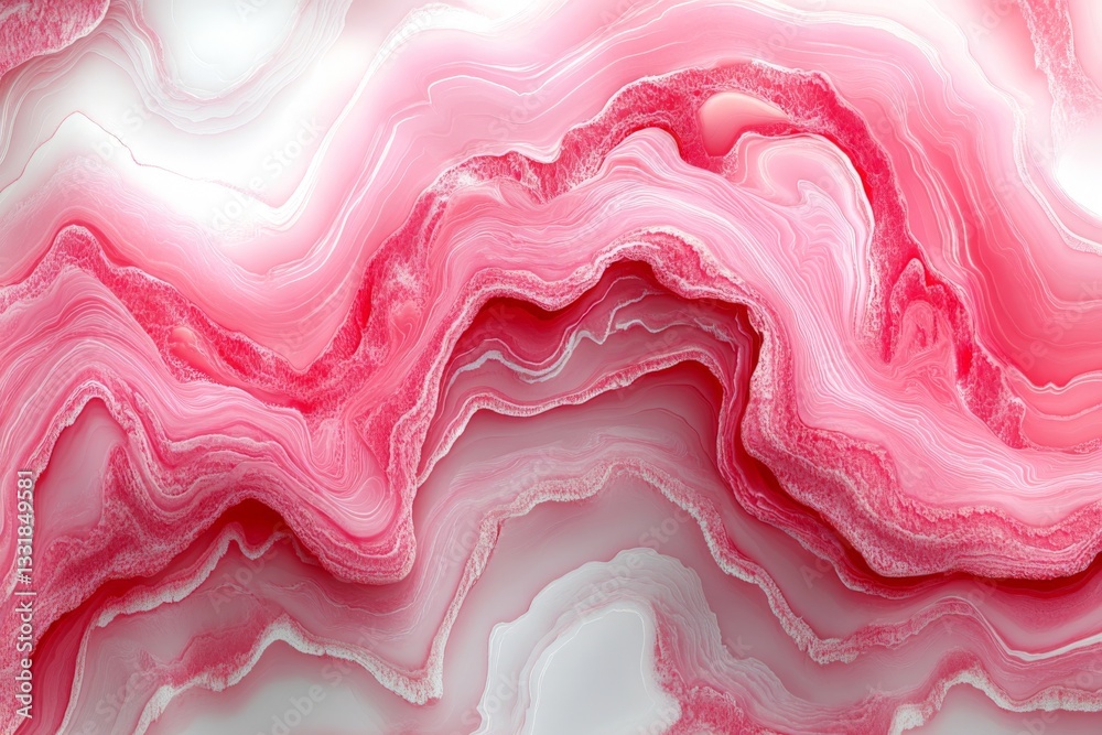 Poster Beautiful abstract pink agate stone pattern with swirling lines and layers in soft hues