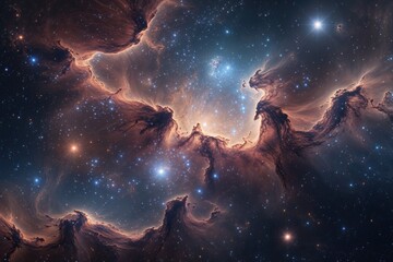 Fototapeta premium Awe-Inspiring Celestial Nebula Panorama with Stellar Scenery and Cosmic Brilliance