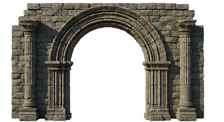 Ancient Stone Archway Medieval Ruins Architectural Design Element 3d old gate wall grey dark brown  