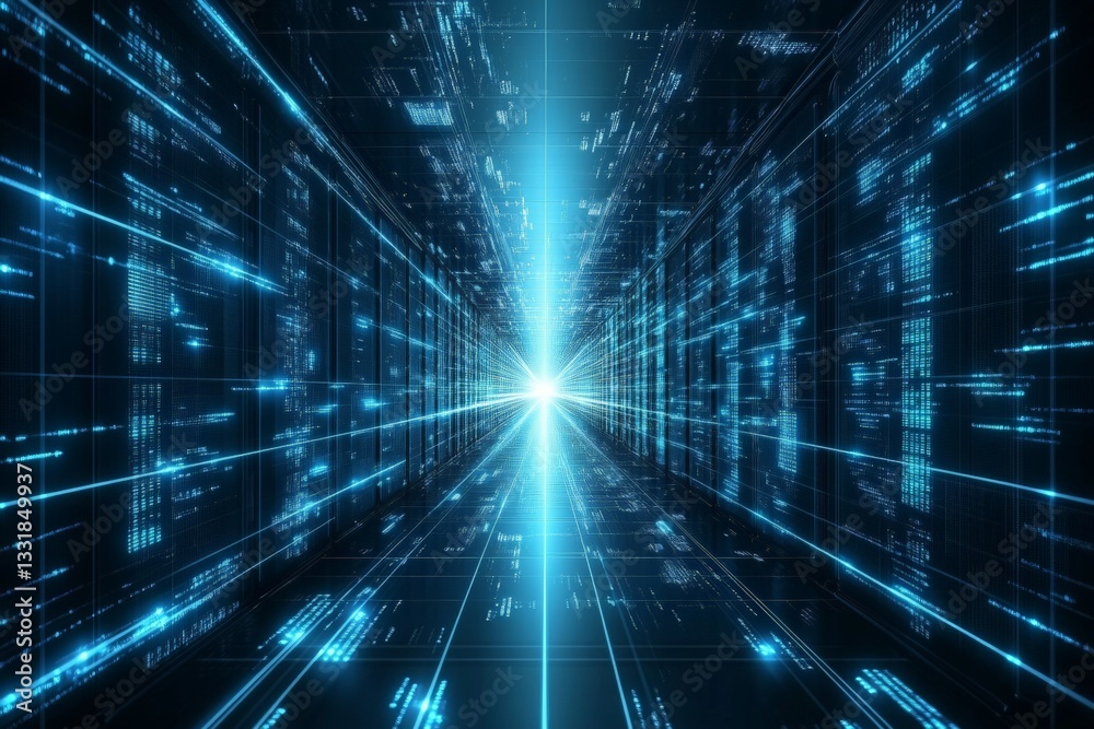 Aufkleber Visual representation of a digital tunnel illustrating data streaming toward a bright light source