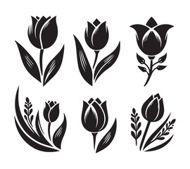 Fototapeta premium Black and White Silhouette set Tulip Designs