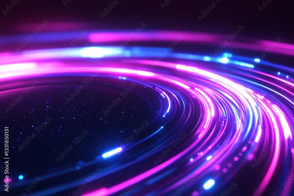 Poster Vibrant light trails create dynamic patterns in a dark space with a neon aesthetic during nighttime