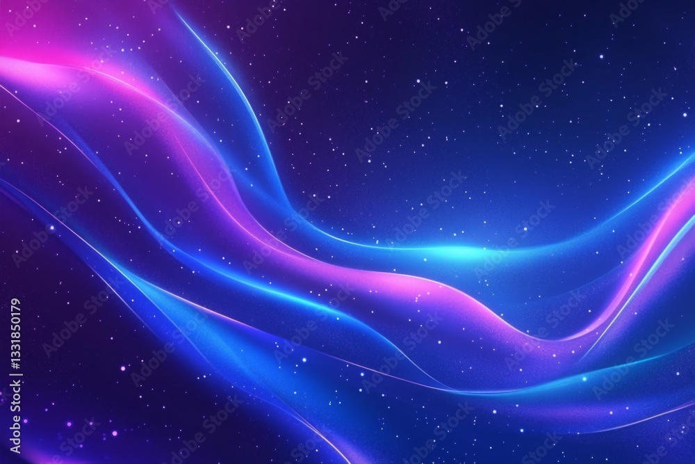 Fototapete Vibrant abstract waves of color and light created in a cosmic space with stars twinkling in the background