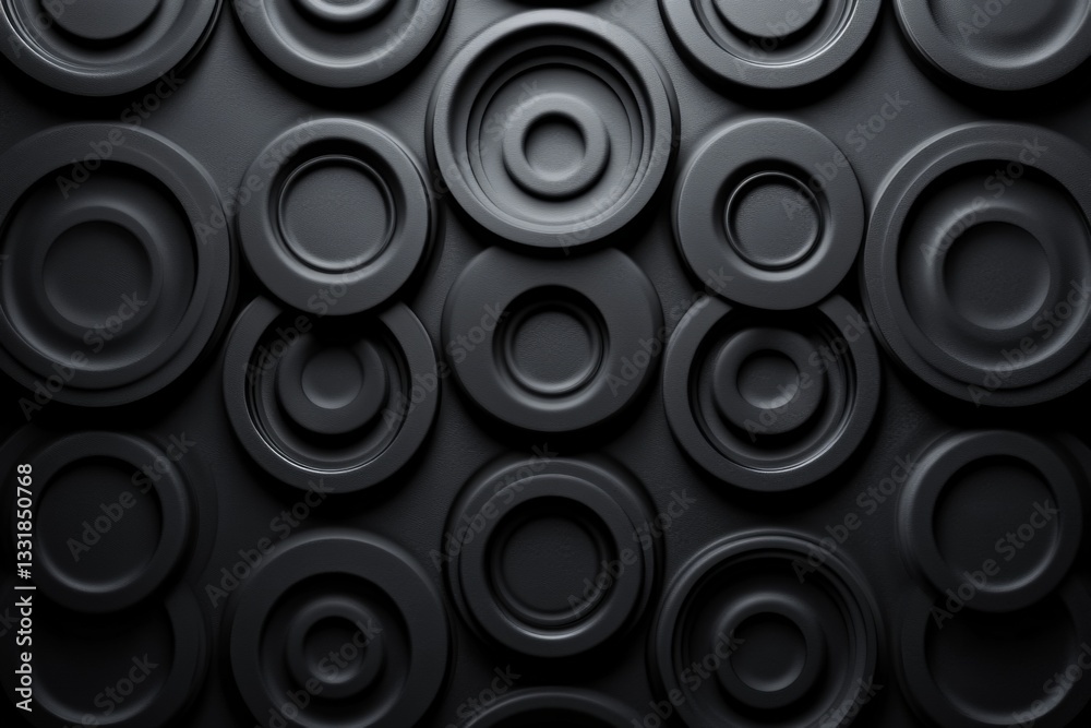 Poster depth and texture of black audio speakers on a wall, creating a modern sound studio aesthetic