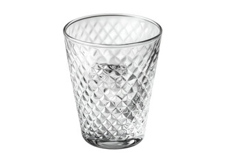 isolated transparent Background. clear glass with diamond pattern, filled with ice cubes, showcasing condensation