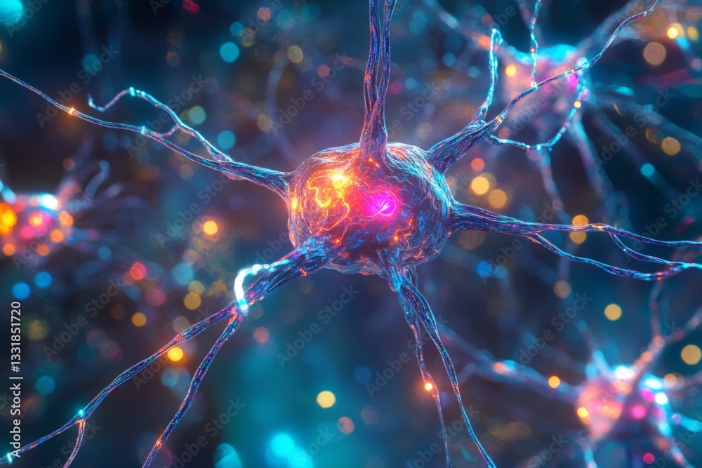 Aufkleber vibrant depiction of a neuron network illustrating synaptic connections and electrical activity in a