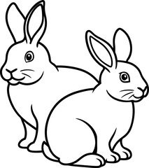 Obraz premium Black and white outline of two rabbits sitting together, perfect for Easter coloring pages, wildlife illustrations, or nature-themed designs. 