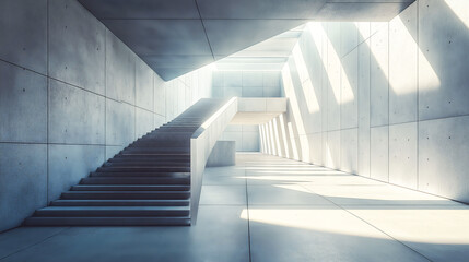 Obraz premium An abstract architectural creation featuring a concrete floor design. The composition showcases modern, geometric structures with sharp angles, evoking a futuristic and minimalist aesthetic 