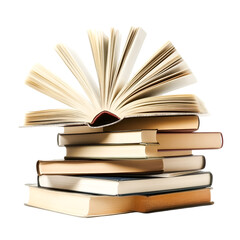 Fototapeta premium Open book on a stack of books Knowledge adventure awaits eager reader