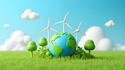 Naklejka premium Wind power generation and ecological harmony
