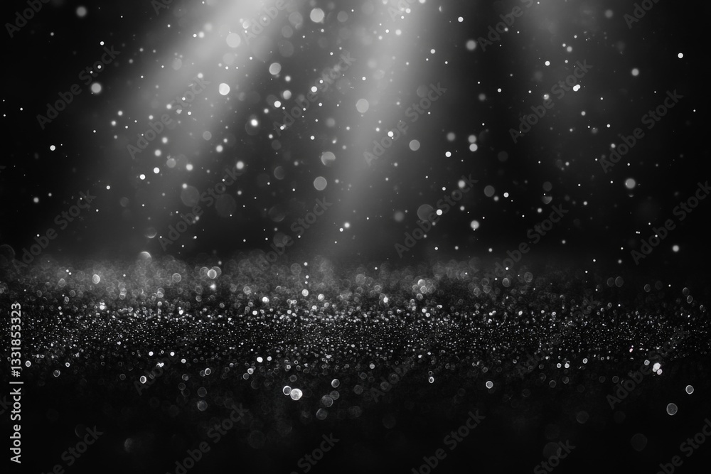 Poster Sparkling particles illuminated by soft light create a magical atmosphere in a dark space