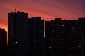 Urban Sunset with High-Rise Buildings and Warm Sky