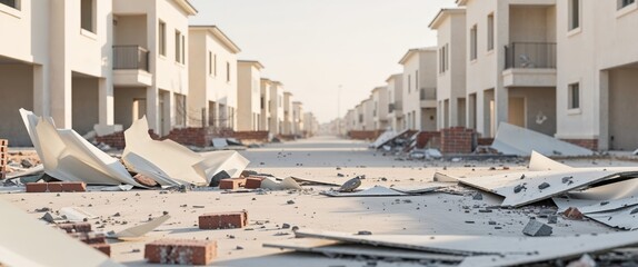 Fototapeta premium Debris Near New Homes in a Suburban Housing Project