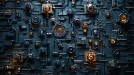 Fototapeta premium An intricate network of industrial pipes and valves, highlighted on a monochrome background