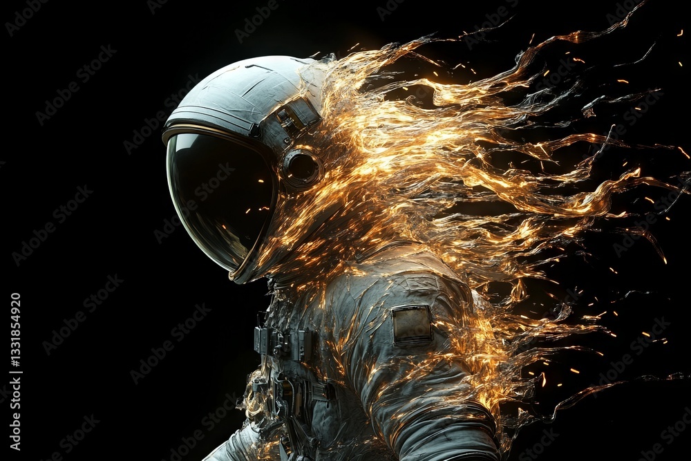 Poster Astronaut surrounded by fiery energy in a dark, cosmic atmosphere capturing the power of space exploration