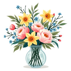 Spring bouquet of flowers - colorful floral vector for festive designs, on a separate colored background