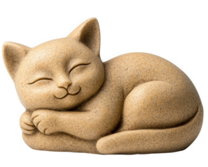 small stone carved cat statue in curled up sleeping position, showcasing serene expression. This decorative piece adds touch of charm to any space