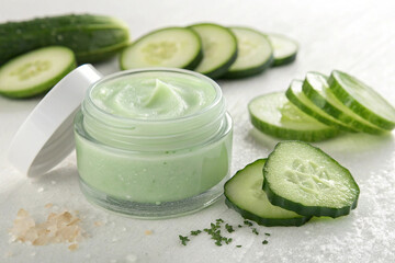 Cooling cucumber face mask soothing effects in jar