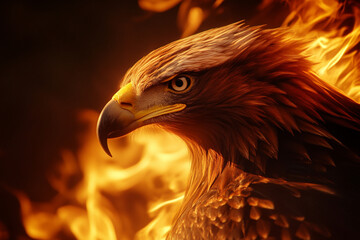 Majestic golden eagle in fiery flames dramatic wildlife image bird fire wing dark brown animal nature