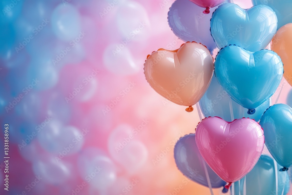 Poster Heart-shaped balloons create a cheerful atmosphere for celebrations at a colorful event setting