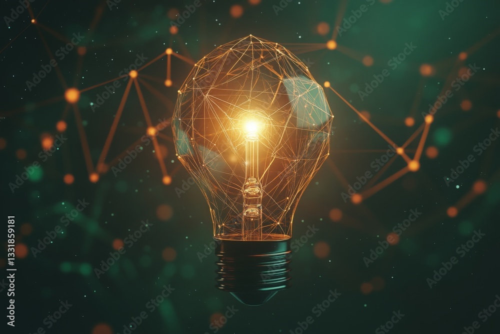 Aufkleber Light bulb glowing with interconnected lines in a digital universe showcasing innovation and creativity at night