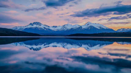 Dawn Reflections of Snowy Peaks