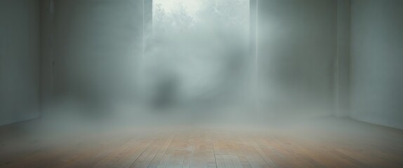 Mysterious Foggy Room Wooden Floor Background.