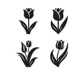 Fototapeta premium Black and White Silhouette set Tulip Designs