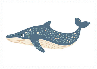 Cute hand-drawn whale illustration in pastel colors. Adorable marine life design, perfect for kids' decor, nursery prints, ocean-themed projects, and stationery