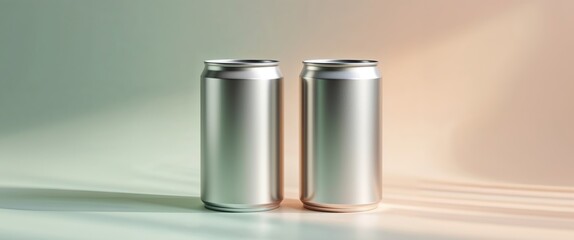 Two blank food cans on pastel background