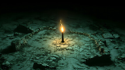 Glowing torch, dark terrain