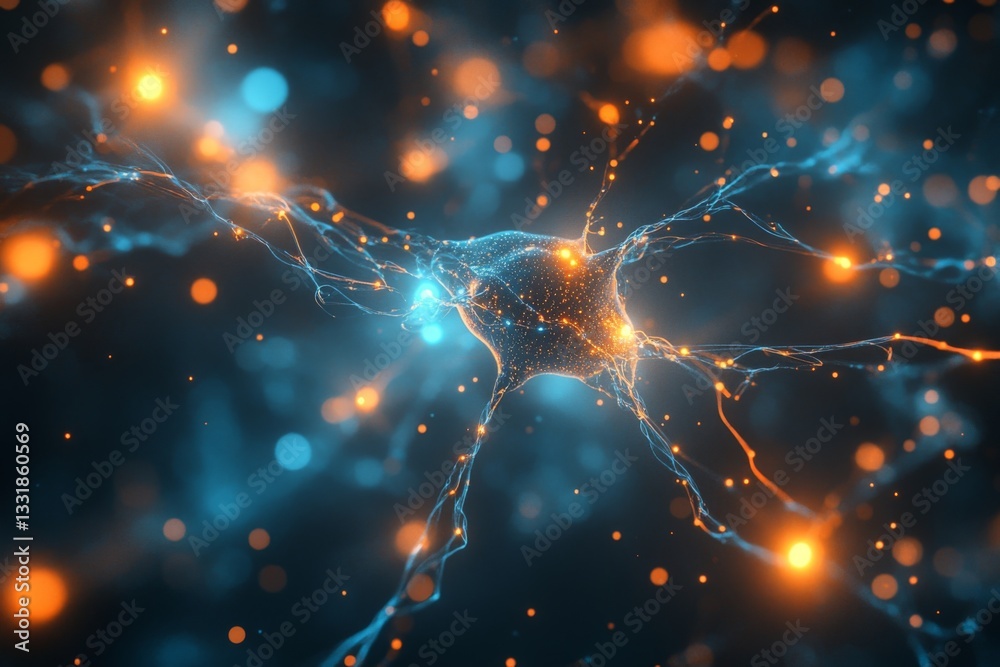 Leinwandbilder Neural connections illuminated by vibrant colors in a microscopic view of the nervous system