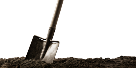 shovel in the ground isolated on white background PNG. GENERATIVE AI