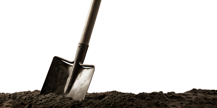 shovel in the ground isolated on white background PNG. GENERATIVE AI