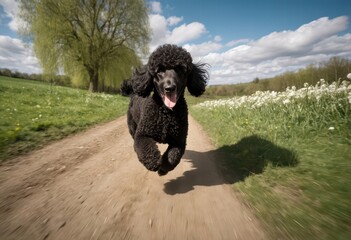 Oversized Puudle dog running