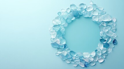 Obraz premium A circle of translucent blue stones on a light blue backdrop
