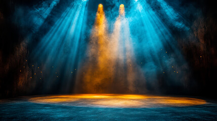 Empty stage illuminated with spotlights