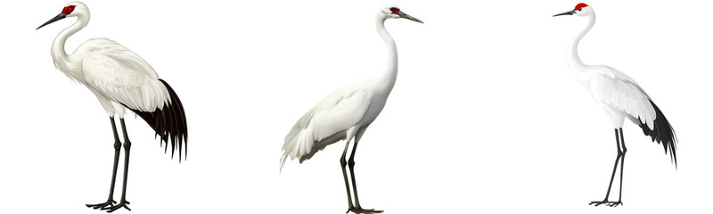 Obraz premium White crane bird, red eyes, long neck and black legs, isolated on transparent background